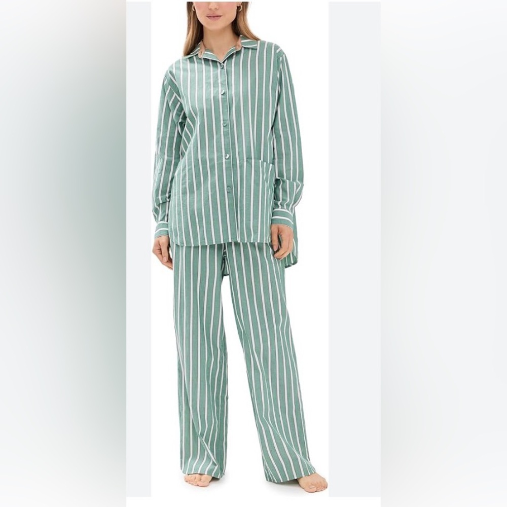Striped Two-Piece Set in Sage Green and White